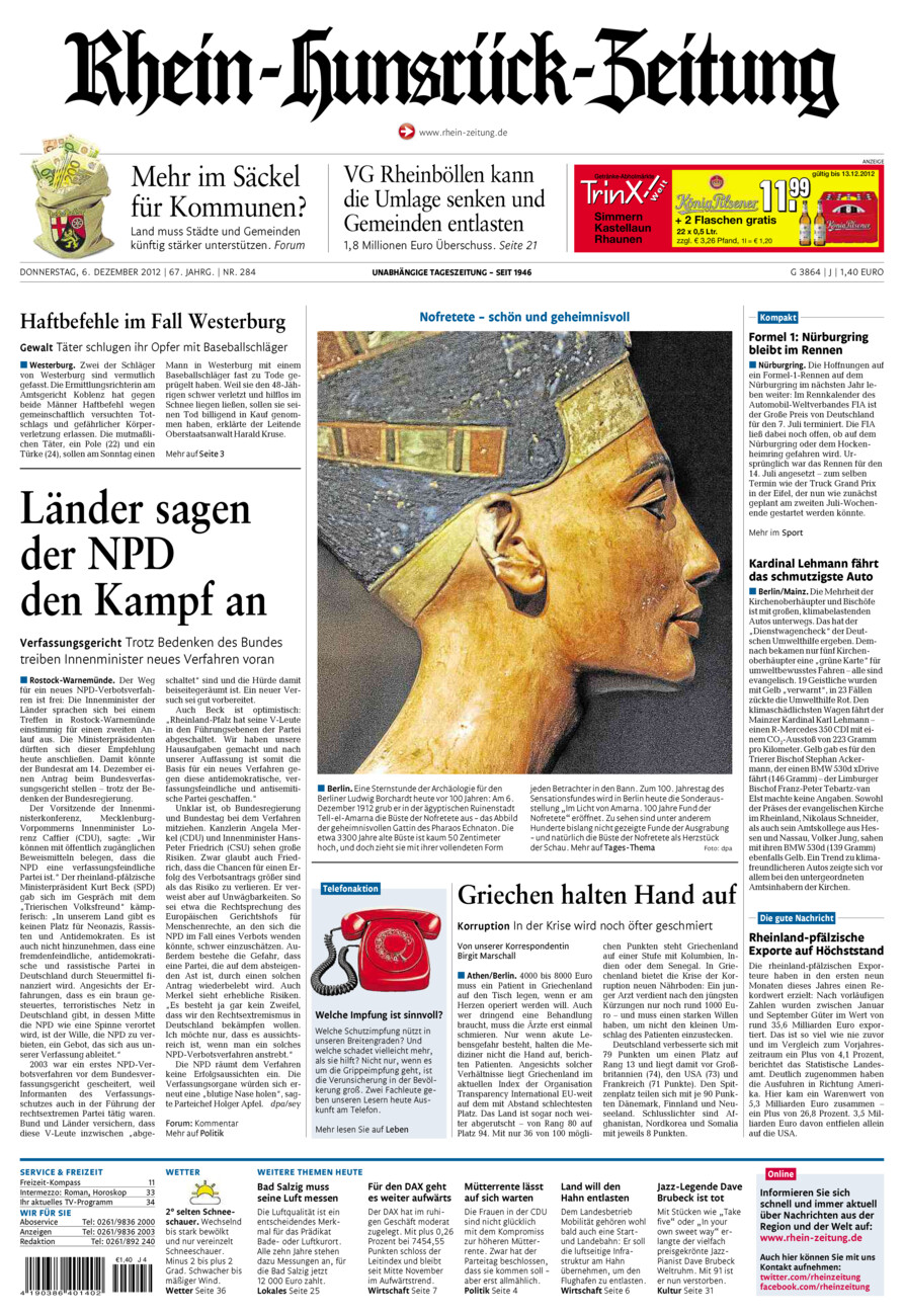 Rhein-Hunsrück-Zeitung vom Donnerstag, 06.12.2012