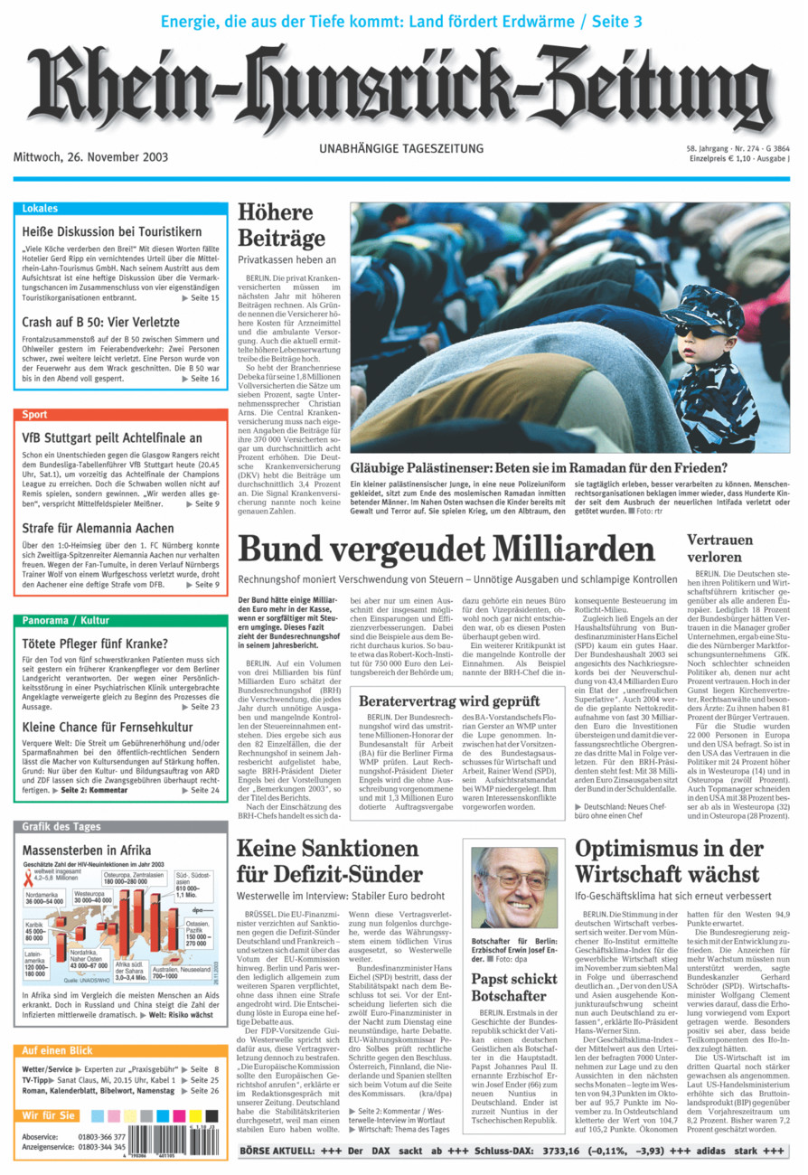 Rhein-Hunsrück-Zeitung vom Mittwoch, 26.11.2003