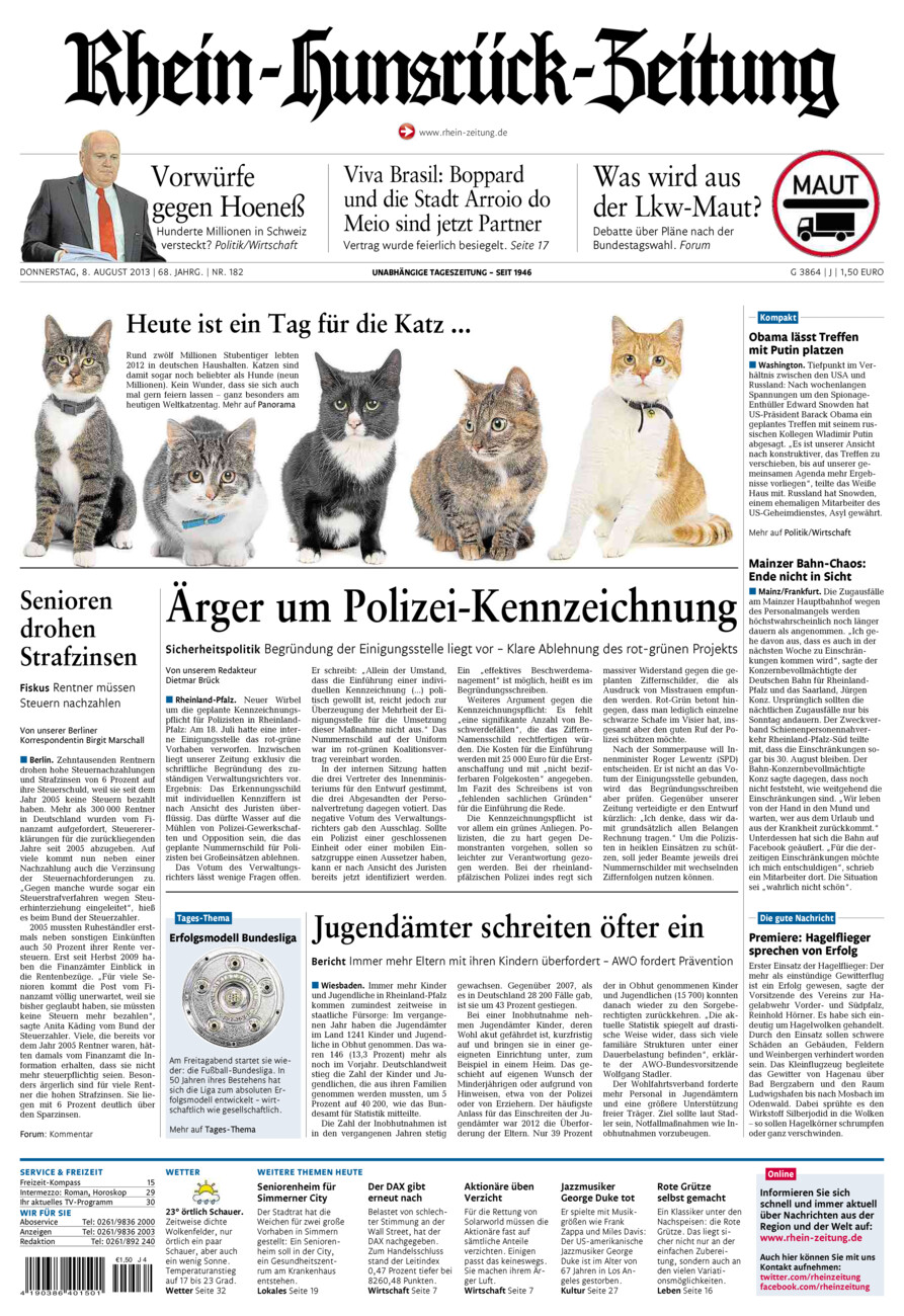 Rhein-Hunsrück-Zeitung vom Donnerstag, 08.08.2013