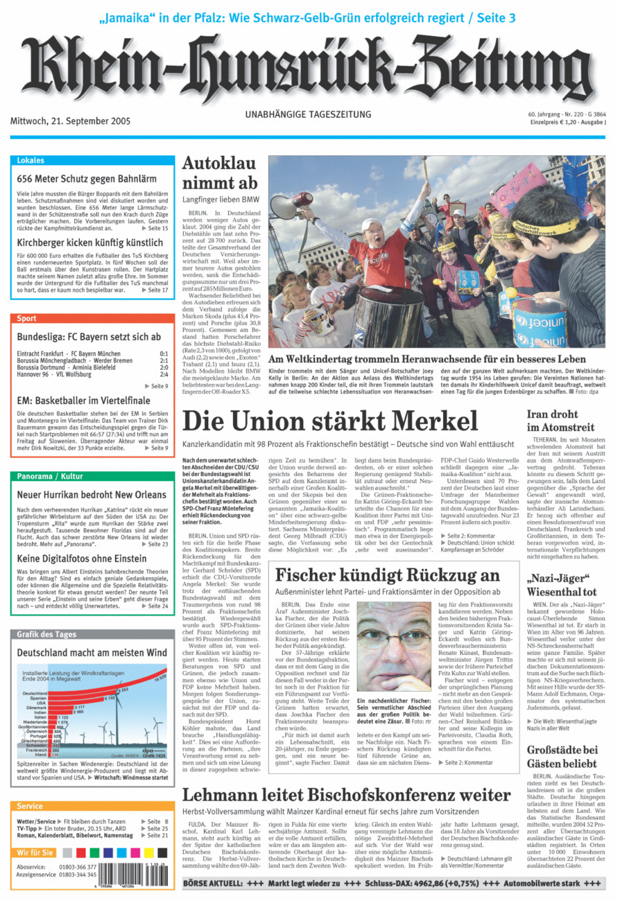 Rhein-Hunsrück-Zeitung vom Mittwoch, 21.09.2005