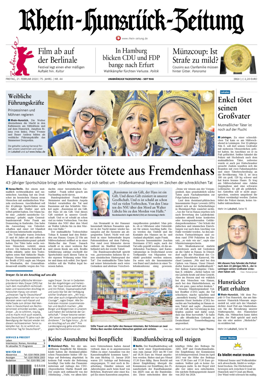Rhein-Hunsrück-Zeitung vom Freitag, 21.02.2020