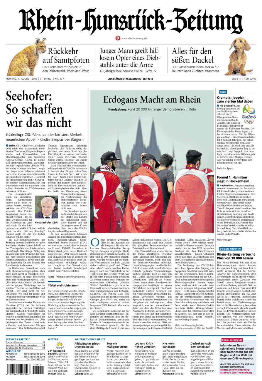 Rhein-Hunsrück-Zeitung vom Montag, 01.08.2016