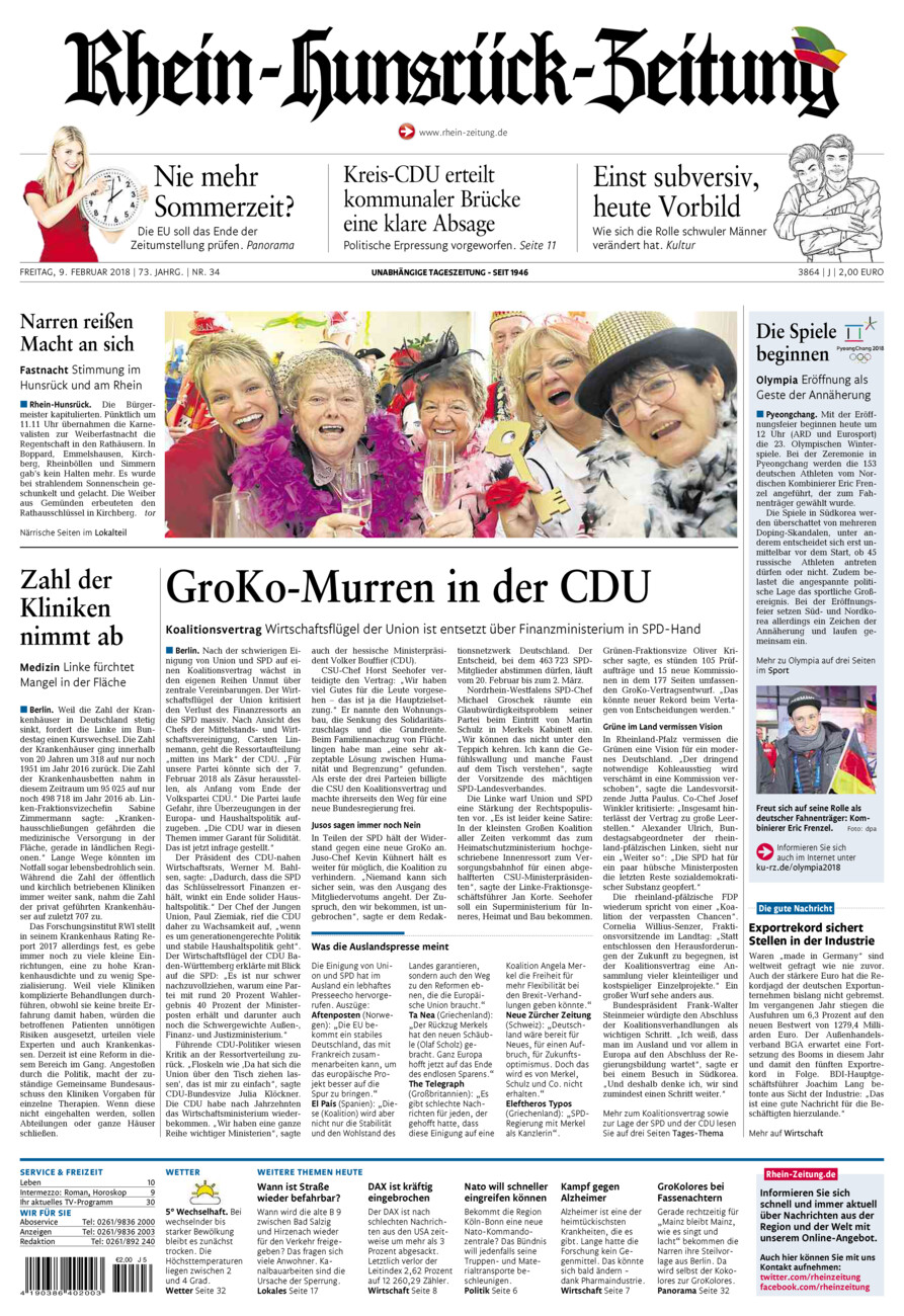 Rhein-Hunsrück-Zeitung vom Freitag, 09.02.2018