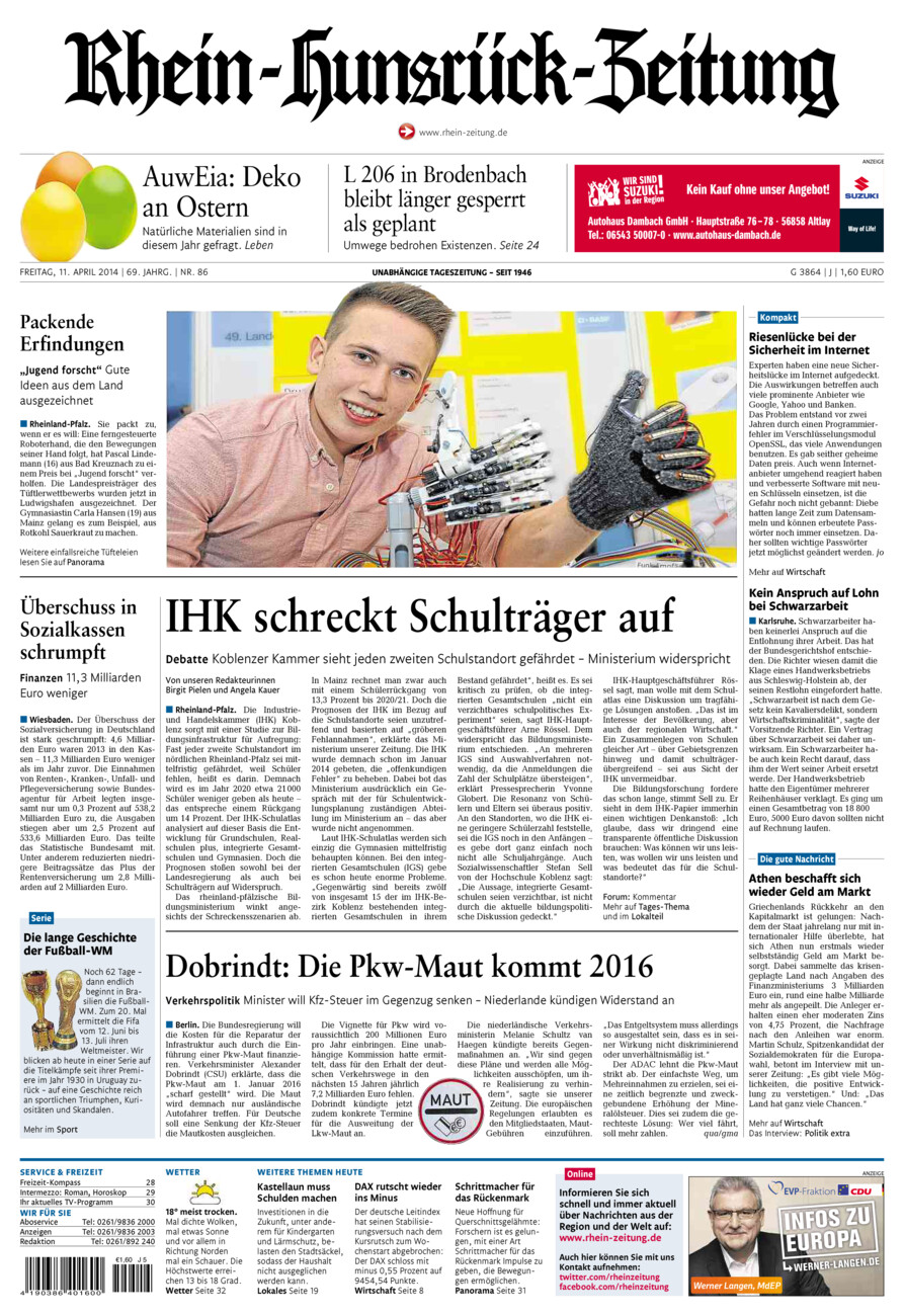 Rhein-Hunsrück-Zeitung vom Freitag, 11.04.2014