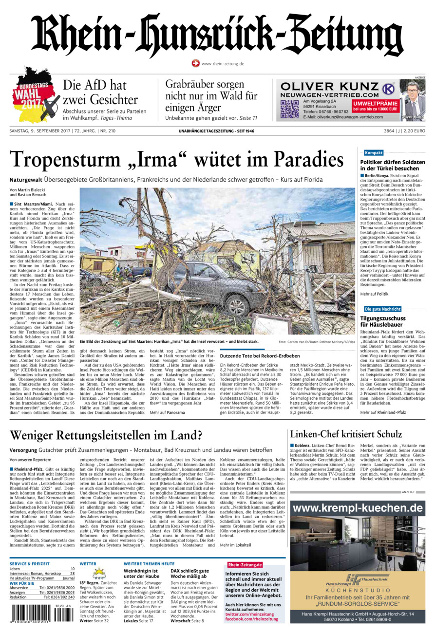Rhein-Hunsrück-Zeitung vom Samstag, 09.09.2017