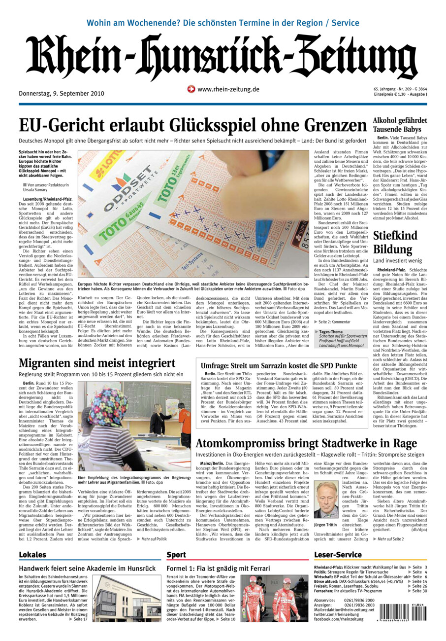Rhein-Hunsrück-Zeitung vom Donnerstag, 09.09.2010