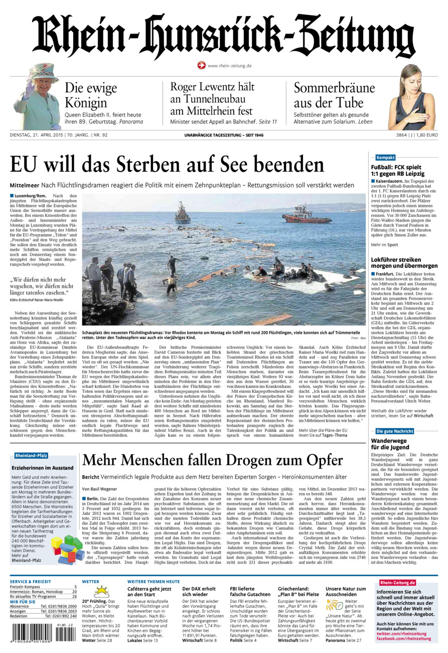 Rhein-Hunsrück-Zeitung vom Dienstag, 21.04.2015