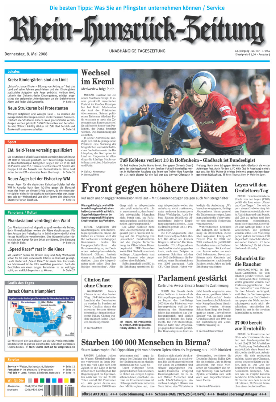 Rhein-Hunsrück-Zeitung vom Donnerstag, 08.05.2008