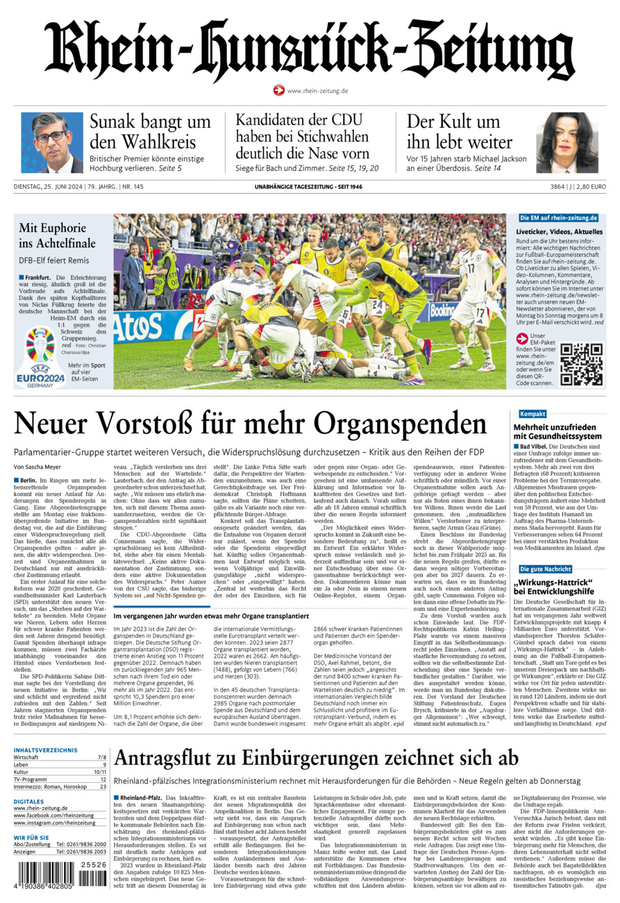 Rhein-Hunsrück-Zeitung vom Dienstag, 25.06.2024