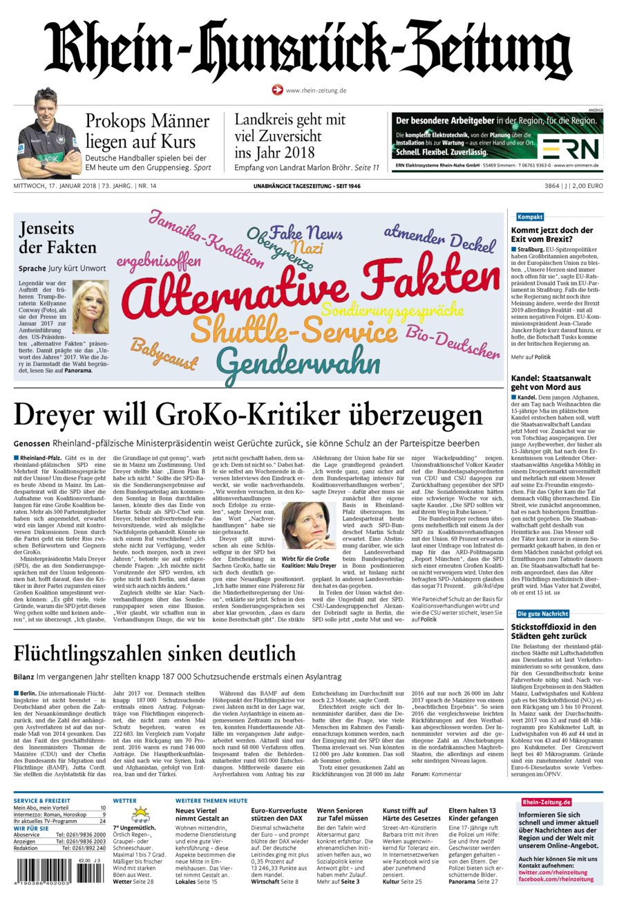 Rhein-Hunsrück-Zeitung vom Mittwoch, 17.01.2018