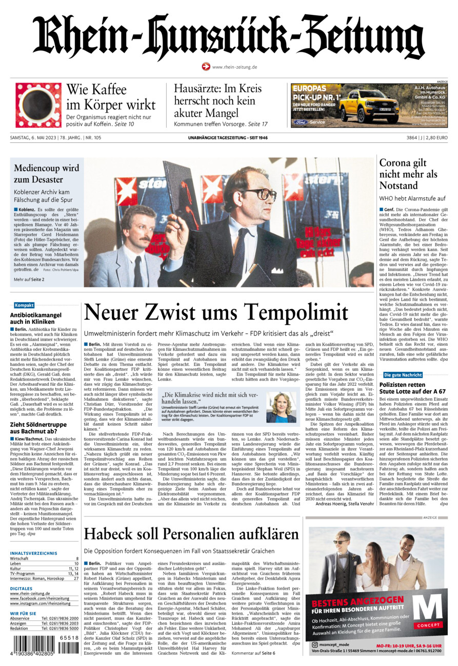 Rhein-Hunsrück-Zeitung vom Samstag, 06.05.2023