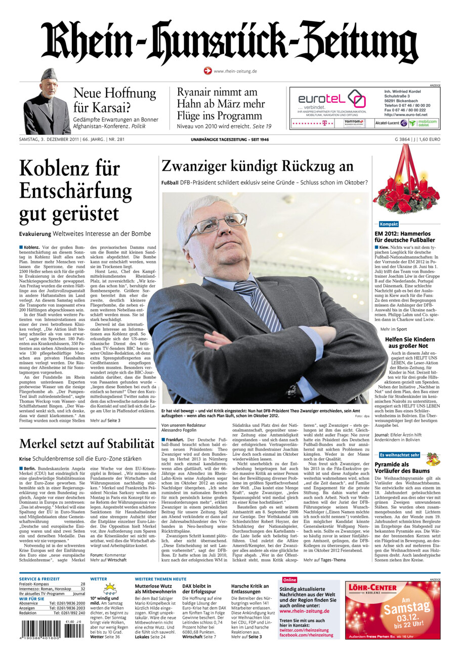 Rhein-Hunsrück-Zeitung vom Samstag, 03.12.2011