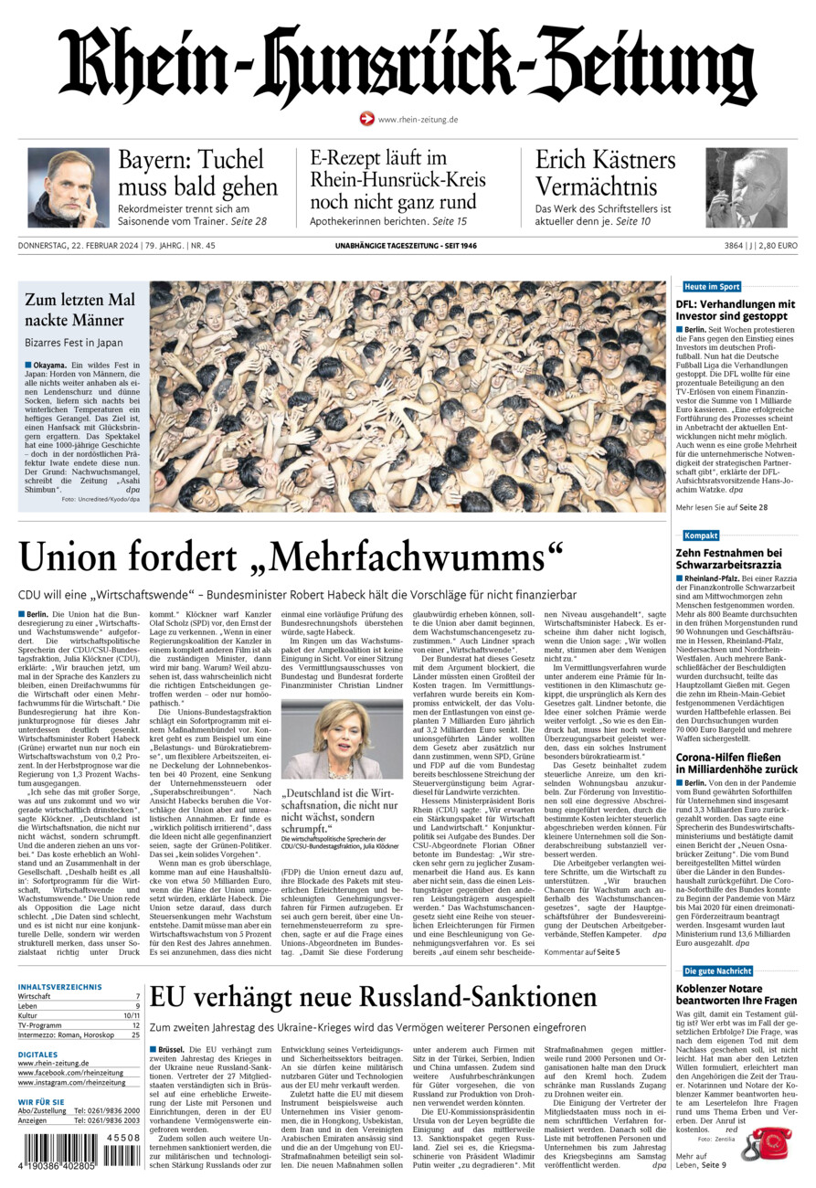 Rhein-Hunsrück-Zeitung vom Donnerstag, 22.02.2024