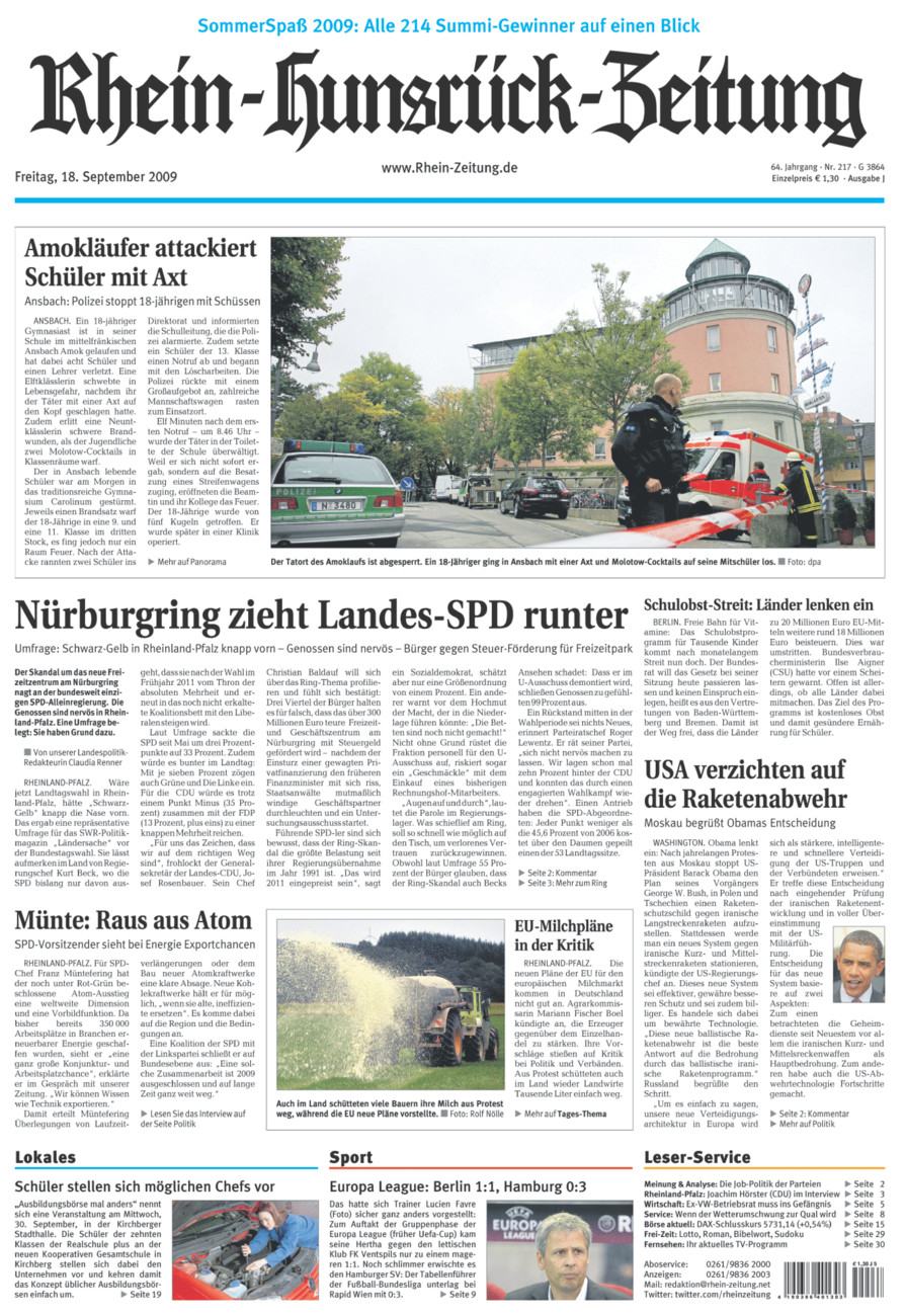 Rhein-Hunsrück-Zeitung vom Freitag, 18.09.2009