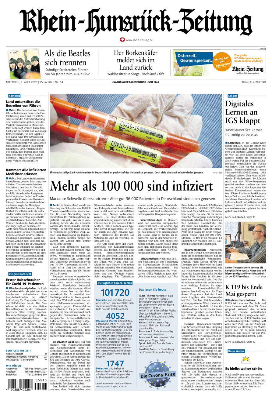 Rhein-Hunsrück-Zeitung vom Mittwoch, 08.04.2020