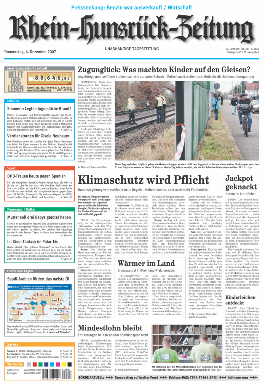 Rhein-Hunsrück-Zeitung vom Donnerstag, 06.12.2007