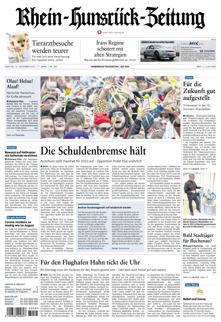 Rhein-Hunsrück-Zeitung vom Samstag, 12.11.2022