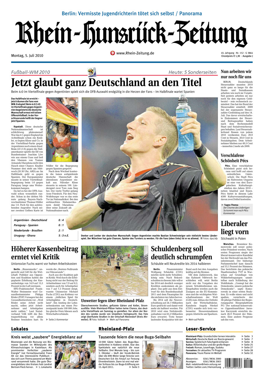 Rhein-Hunsrück-Zeitung vom Montag, 05.07.2010