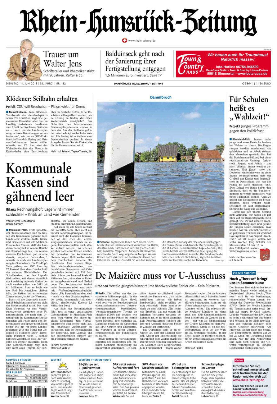 Rhein-Hunsrück-Zeitung vom Dienstag, 11.06.2013