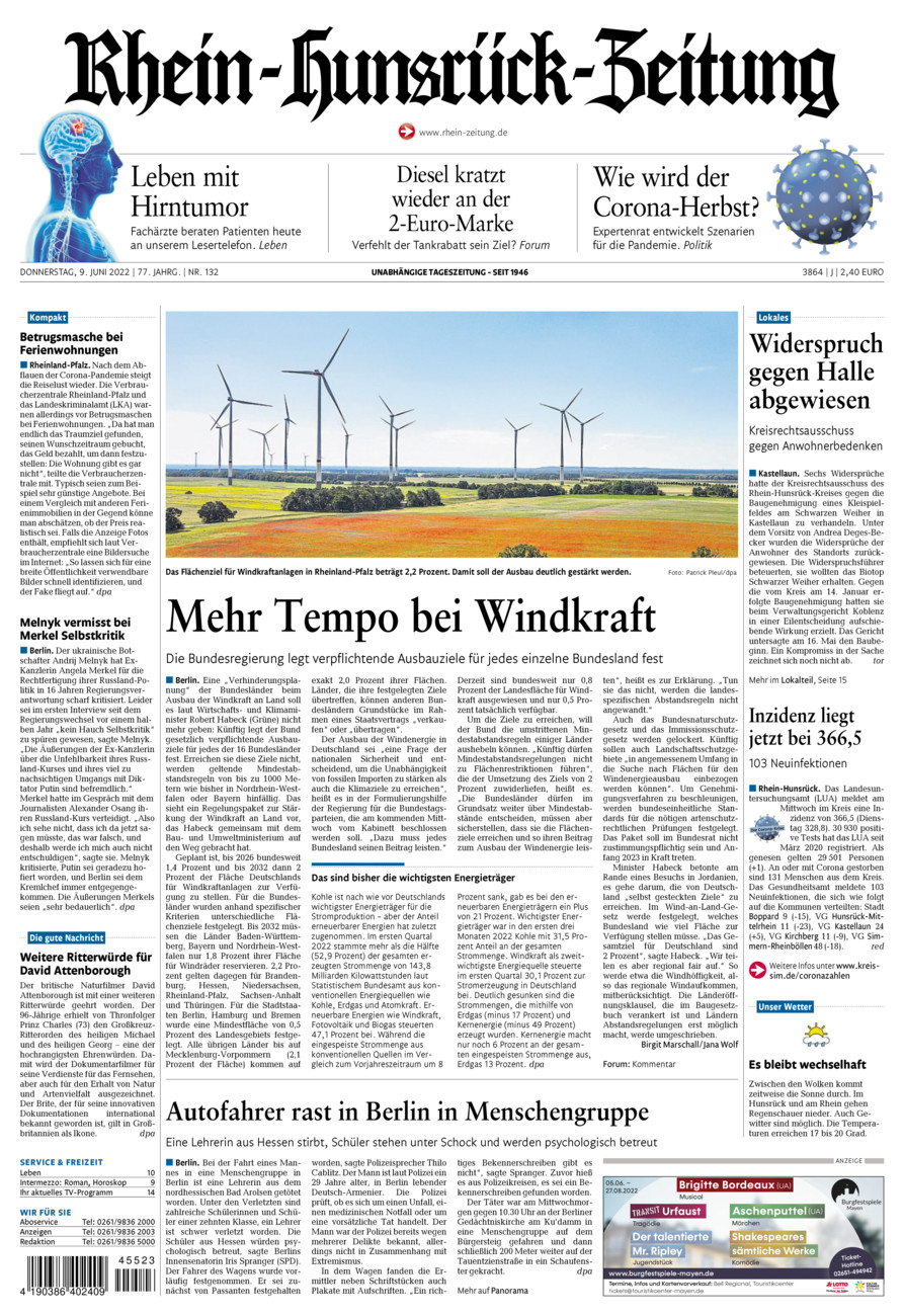 Rhein-Hunsrück-Zeitung vom Donnerstag, 09.06.2022