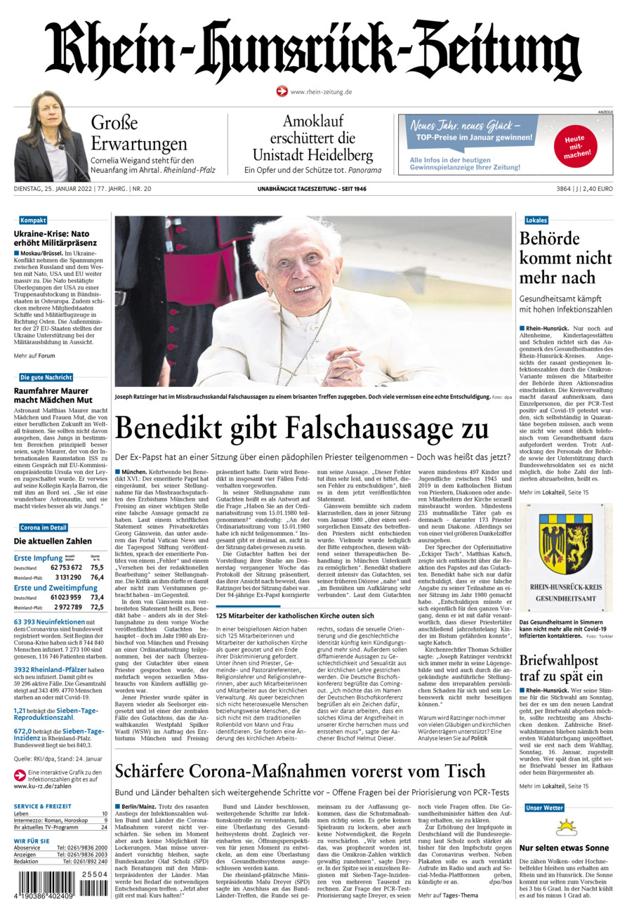 Rhein-Hunsrück-Zeitung vom Dienstag, 25.01.2022