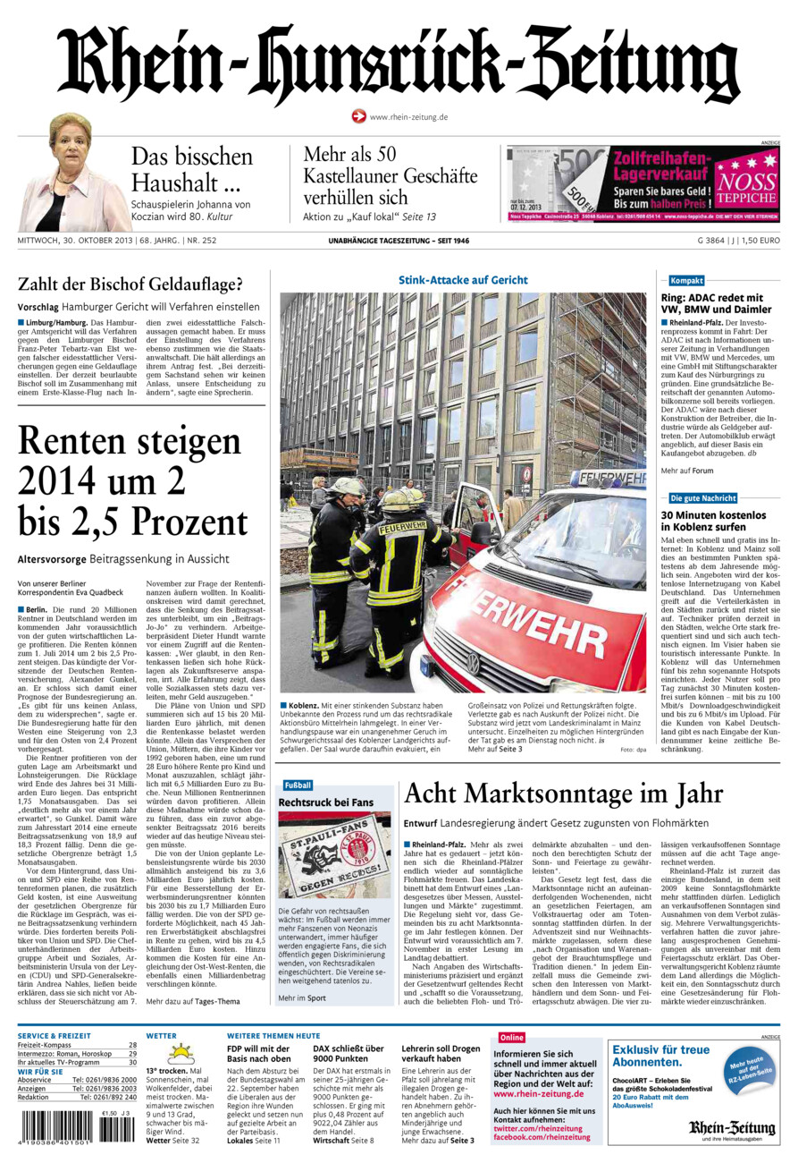 Rhein-Hunsrück-Zeitung vom Mittwoch, 30.10.2013