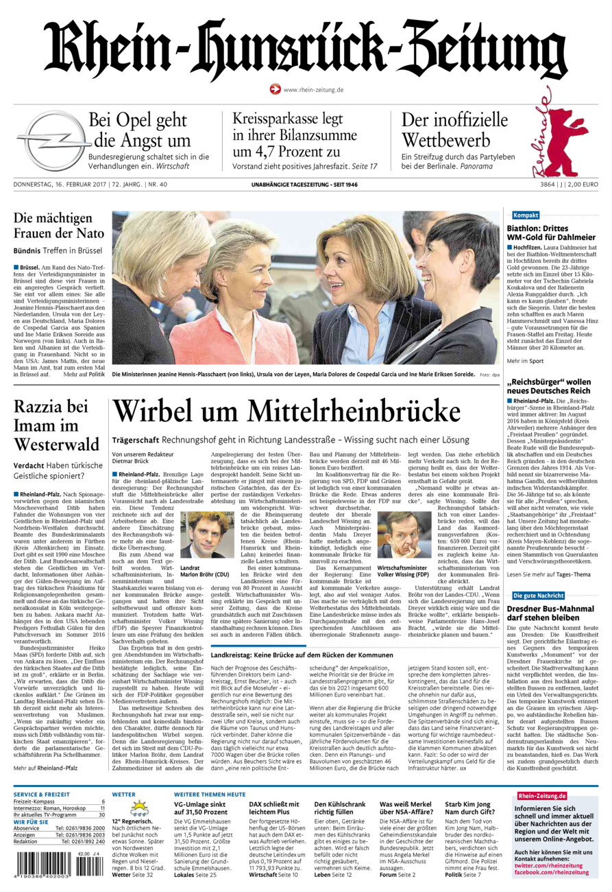 Rhein-Hunsrück-Zeitung vom Donnerstag, 16.02.2017