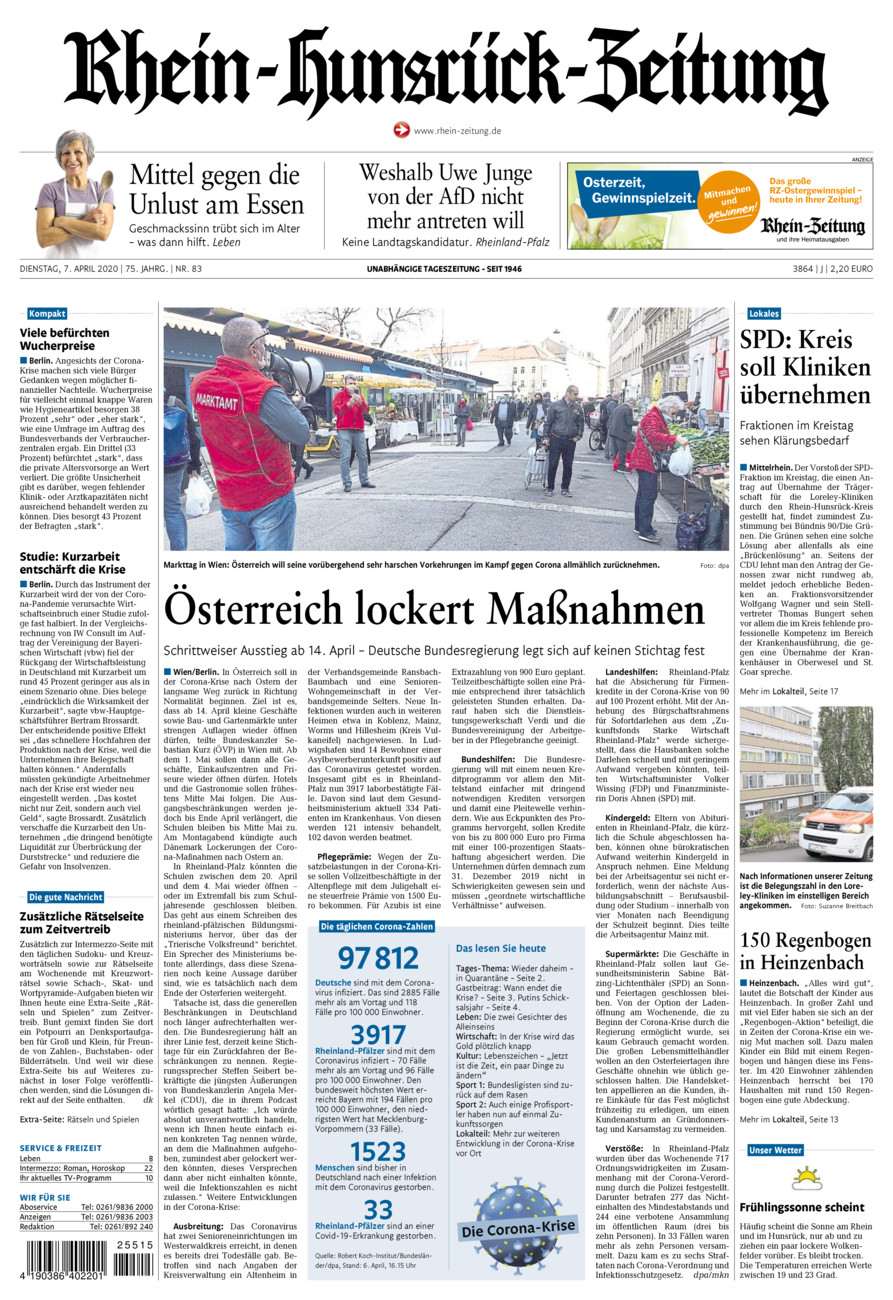 Rhein-Hunsrück-Zeitung vom Dienstag, 07.04.2020