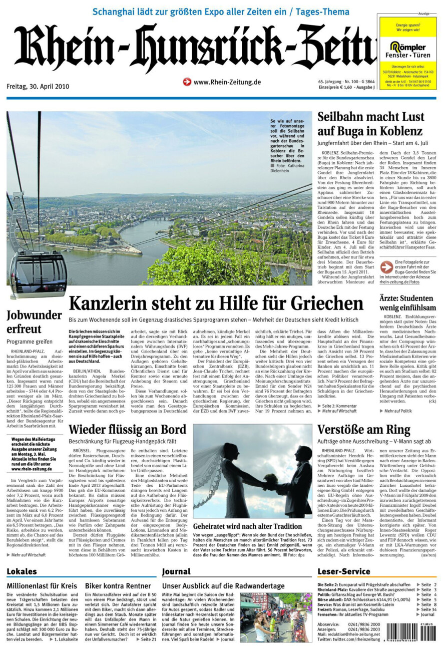 Rhein-Hunsrück-Zeitung vom Freitag, 30.04.2010