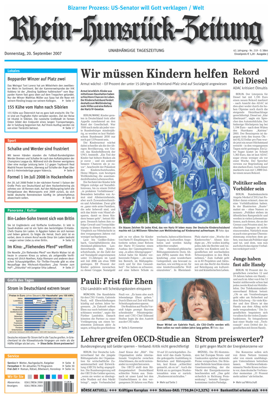 Rhein-Hunsrück-Zeitung vom Donnerstag, 20.09.2007