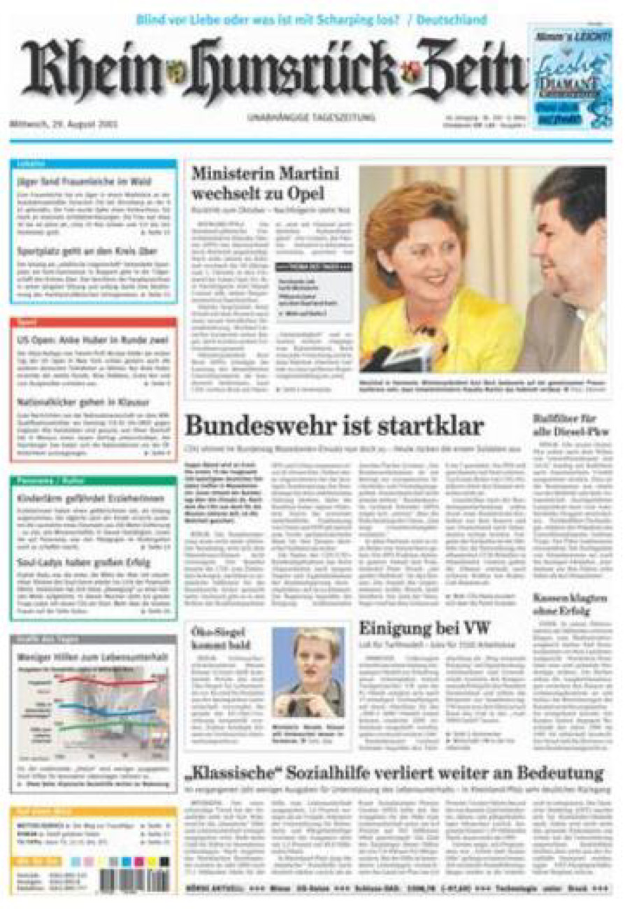Rhein-Hunsrück-Zeitung vom Mittwoch, 29.08.2001