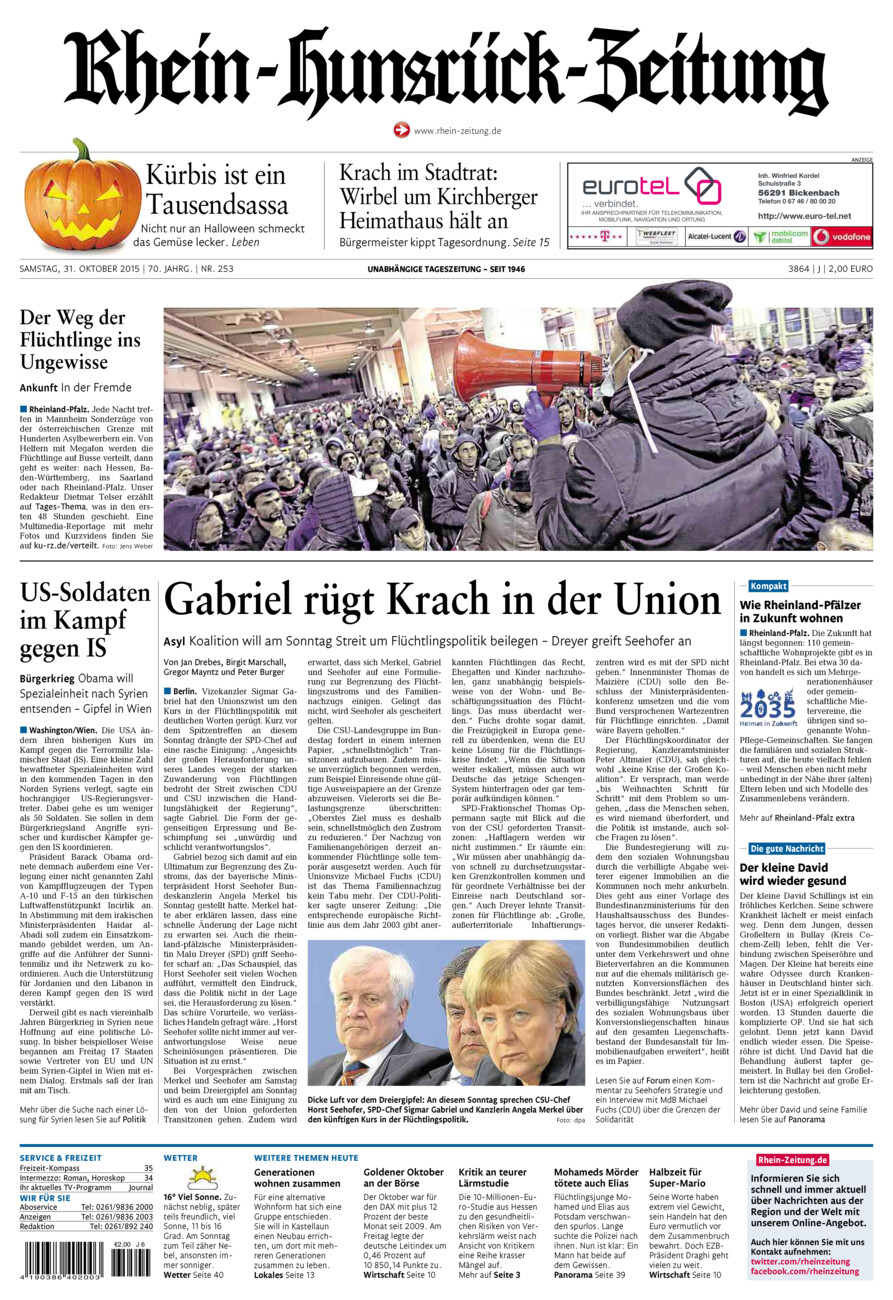 Rhein-Hunsrück-Zeitung vom Samstag, 31.10.2015