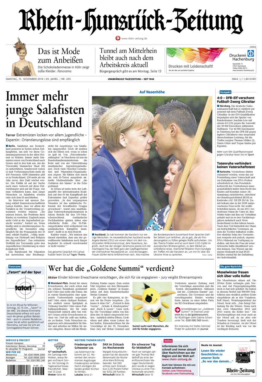 Rhein-Hunsrück-Zeitung vom Samstag, 15.11.2014
