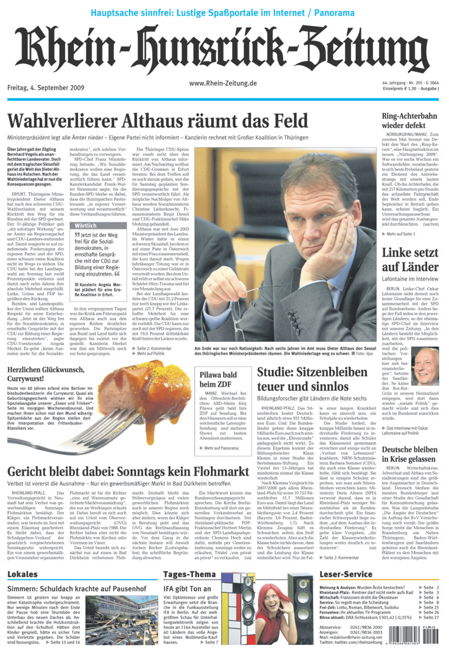 Rhein-Hunsrück-Zeitung vom Freitag, 04.09.2009