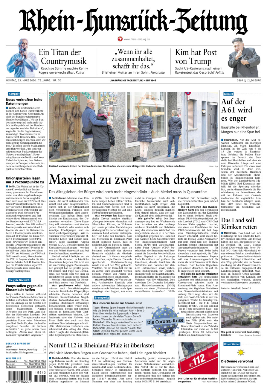 Rhein-Hunsrück-Zeitung vom Montag, 23.03.2020