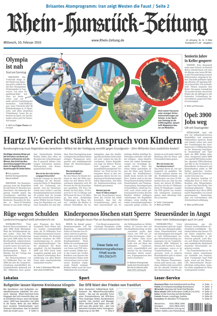 Rhein-Hunsrück-Zeitung vom Mittwoch, 10.02.2010