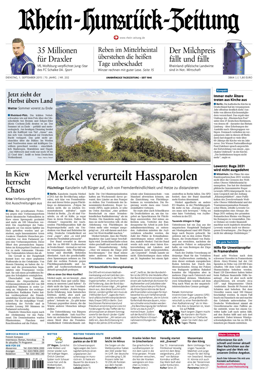 Rhein-Hunsrück-Zeitung vom Dienstag, 01.09.2015