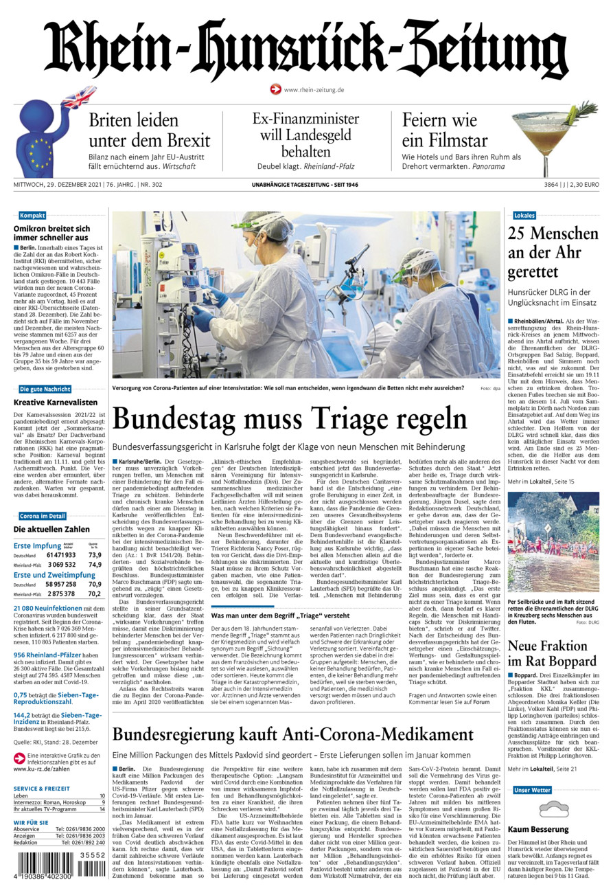 Rhein-Hunsrück-Zeitung vom Mittwoch, 29.12.2021