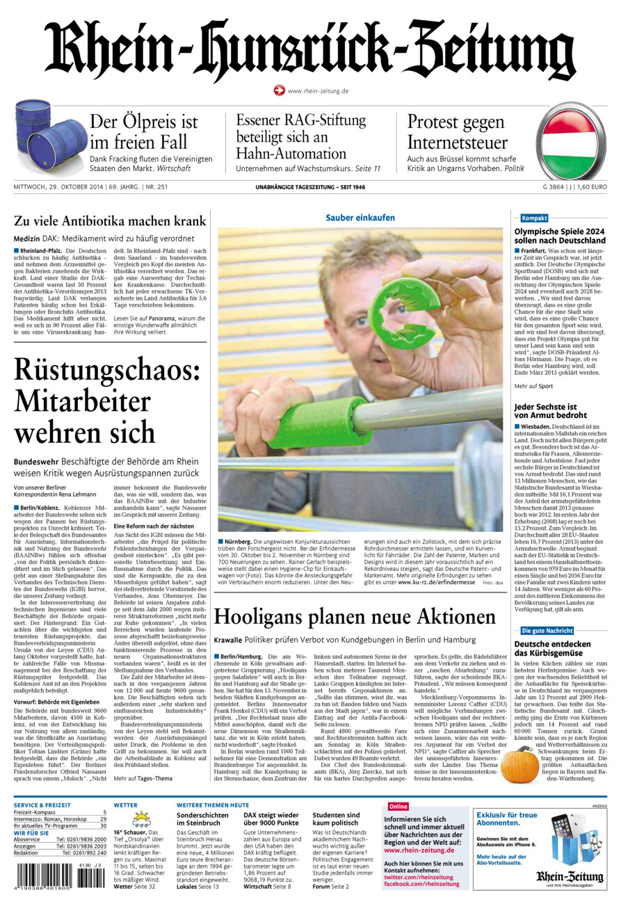 Rhein-Hunsrück-Zeitung vom Mittwoch, 29.10.2014