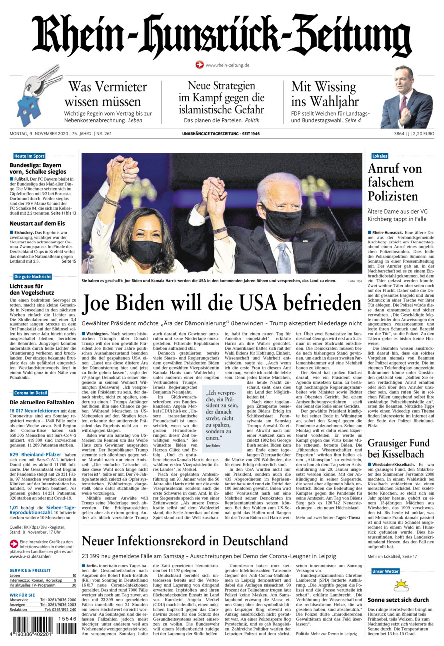 Rhein-Hunsrück-Zeitung vom Montag, 09.11.2020