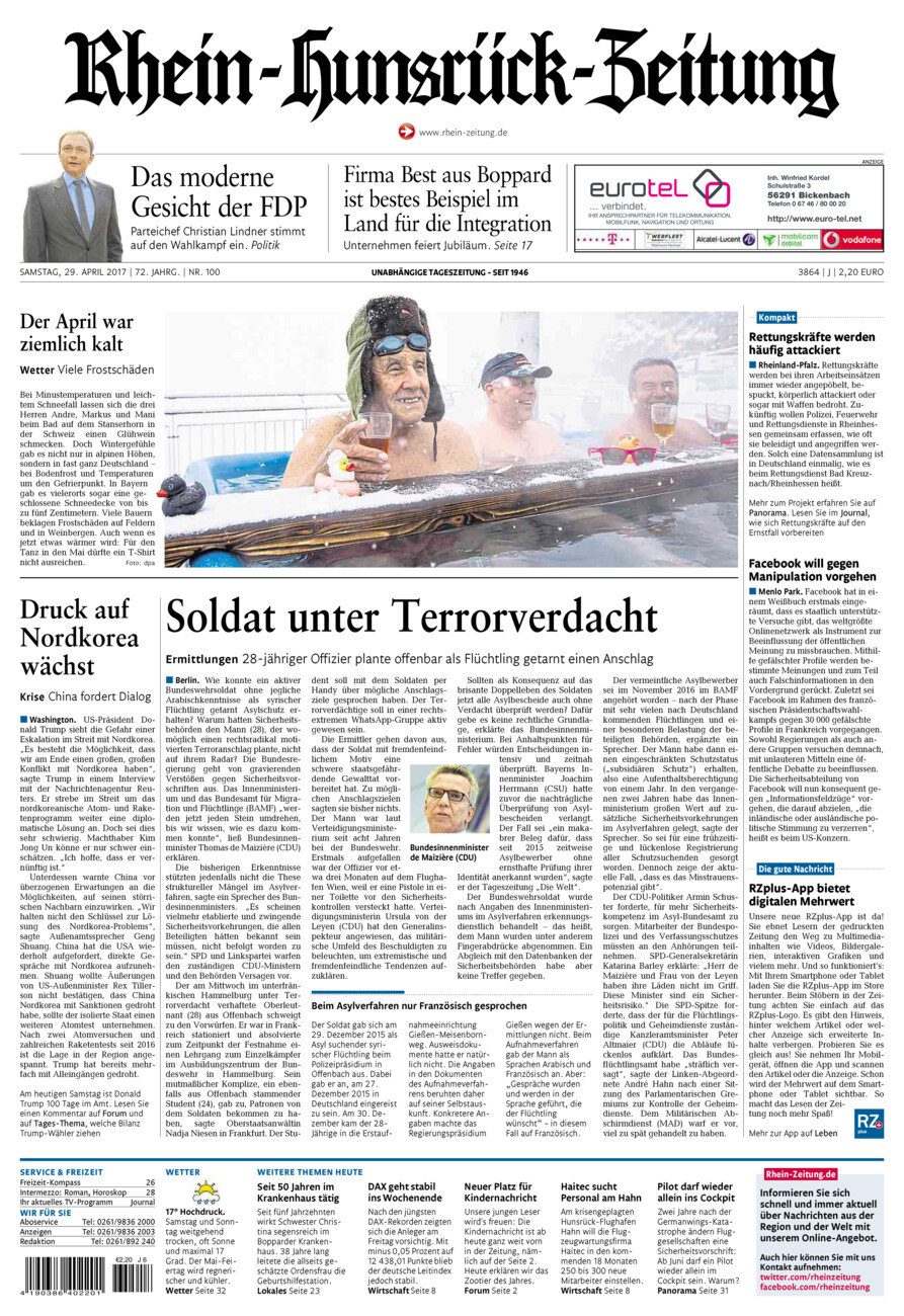 Rhein-Hunsrück-Zeitung vom Samstag, 29.04.2017