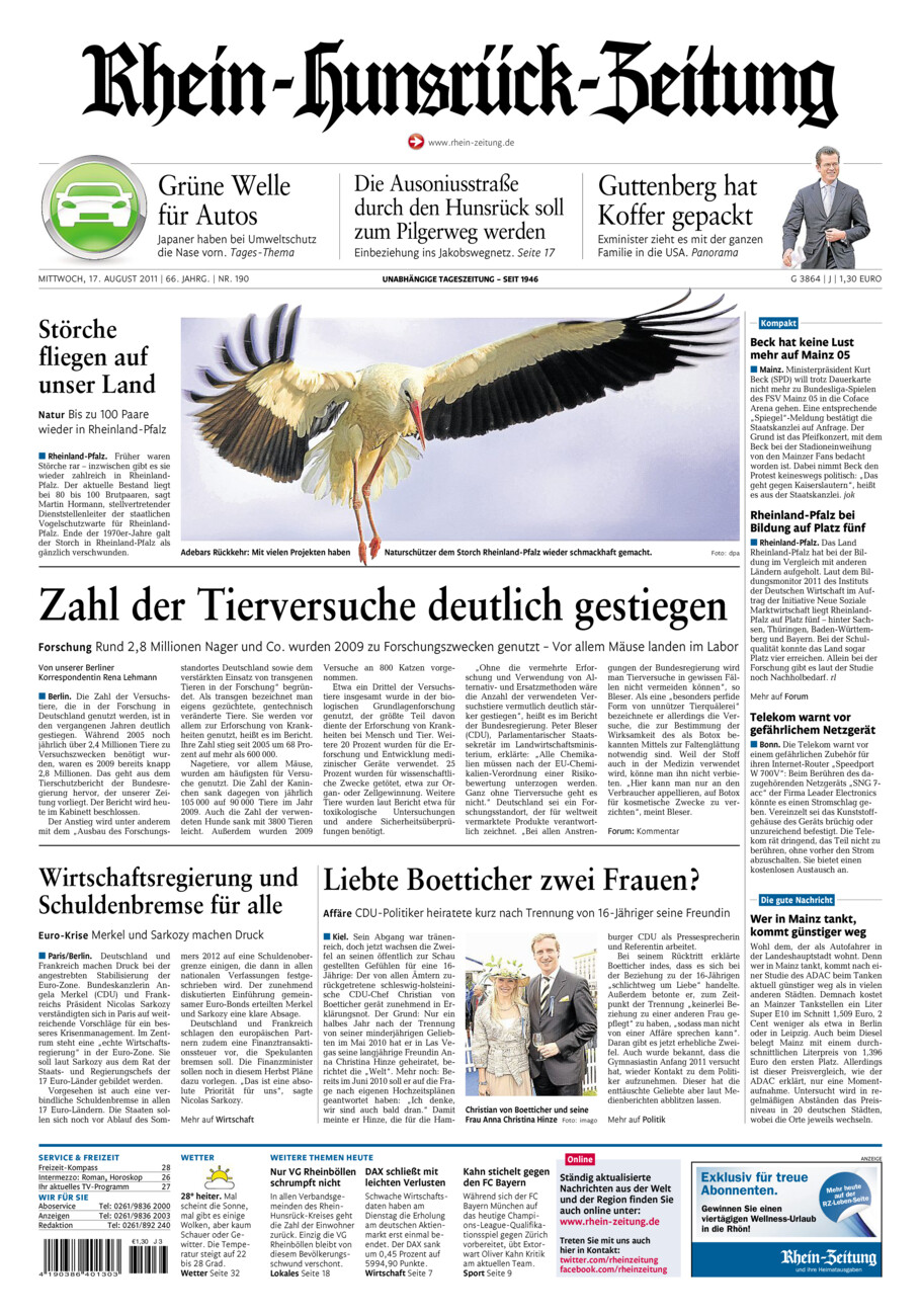 Rhein-Hunsrück-Zeitung vom Mittwoch, 17.08.2011