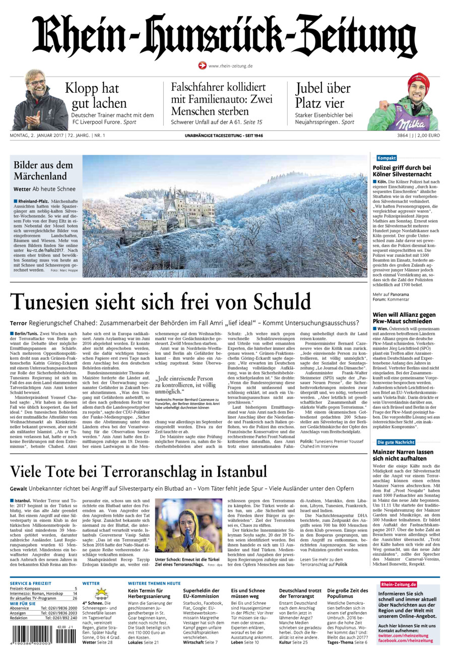 Rhein-Hunsrück-Zeitung vom Montag, 02.01.2017