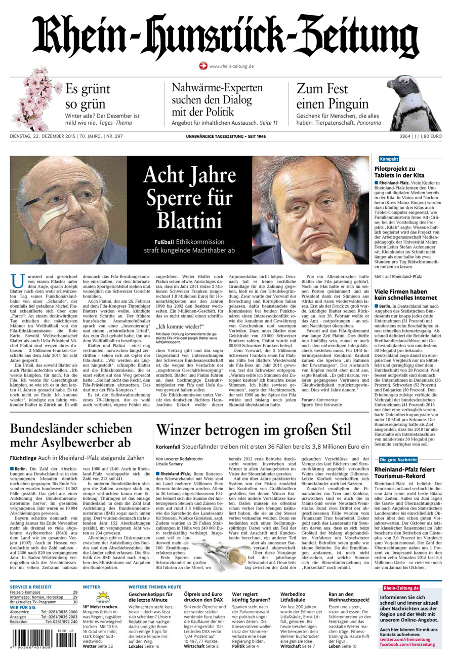Rhein-Hunsrück-Zeitung vom Dienstag, 22.12.2015