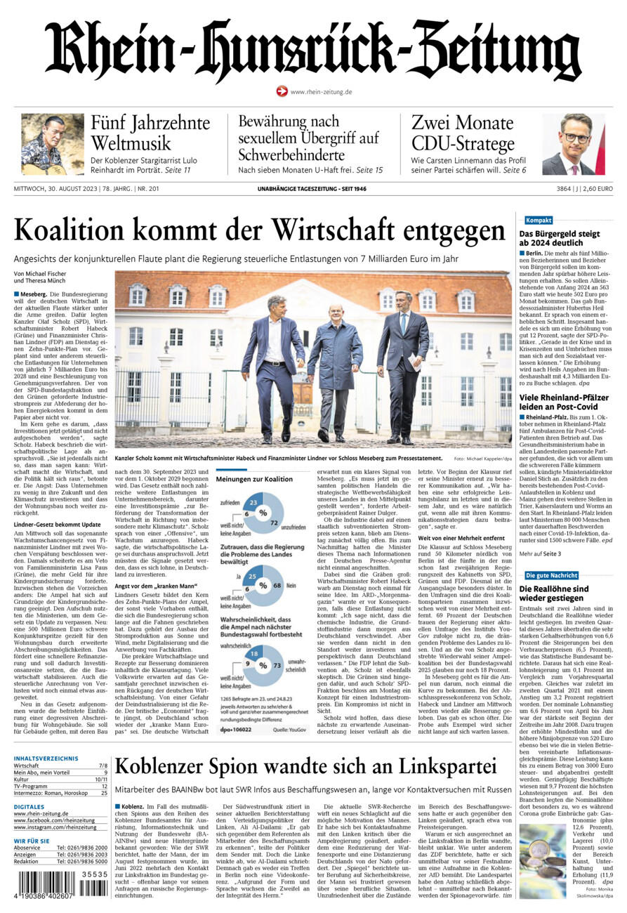 Rhein-Hunsrück-Zeitung vom Mittwoch, 30.08.2023