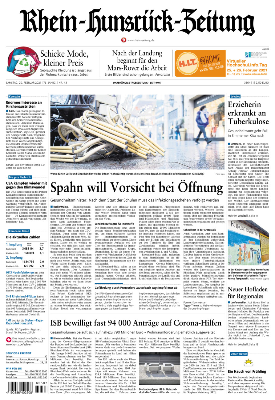 Rhein-Hunsrück-Zeitung vom Samstag, 20.02.2021