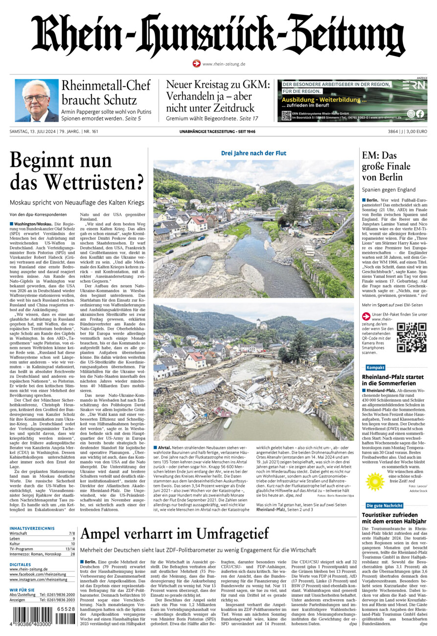 Rhein-Hunsrück-Zeitung vom Samstag, 13.07.2024