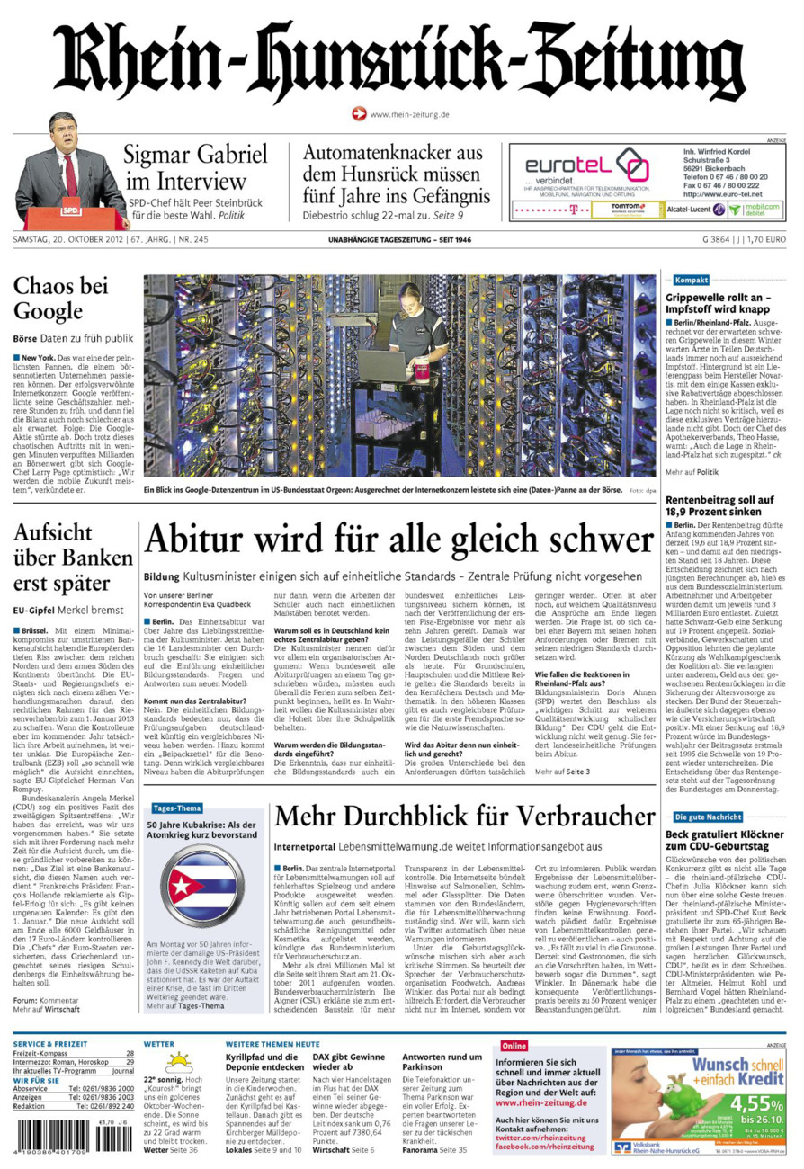 Rhein-Hunsrück-Zeitung vom Samstag, 20.10.2012