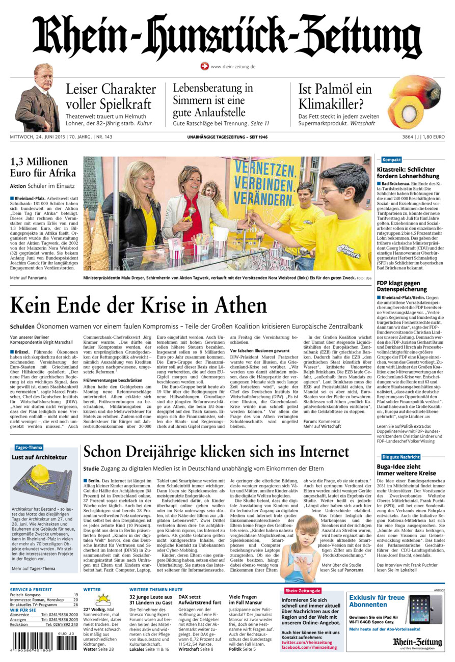 Rhein-Hunsrück-Zeitung vom Mittwoch, 24.06.2015