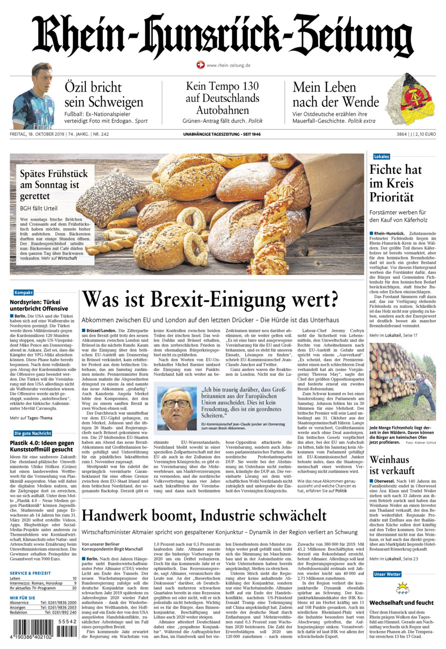Rhein-Hunsrück-Zeitung vom Freitag, 18.10.2019